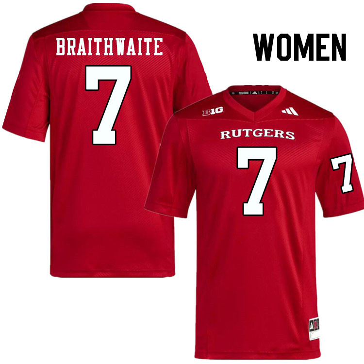 Women #7 Dylan Braithwaite Rutgers Scarlet Knights 2024 College Football Jerseys Stitched-Scarlet